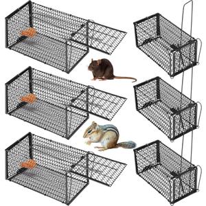 Qualirey 6 Packs Humane Rat Trap Chipmunk Rodent Mouse Squirrel Traps Foldable Live Animal Mouse Voles Hamsters Rat Live Cage for Indoors Outdoors Easy to Catch and Release