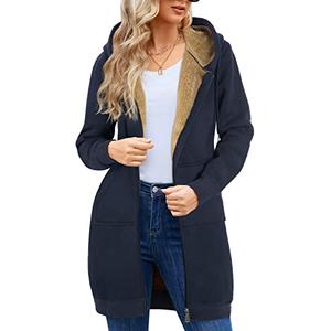 HEEKPEK Womens Hoodies Heavyweight Sweatshirts Casual Zip up Fleece Lined Hoodies Tunic Hooded Sweatshirt Long Hoodie Jacket Winter Coat with Pockets Navy Blue, Size XL
