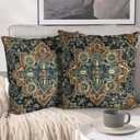 BUAEL Boho Throw Pillow Covers 18x18 inch Set of 2,Bohemian Vintage Carpet Pattern Antique Ethnic Decor Double Sided Pattern Cushion Cover Soft Pillow Case Living Sofa Room Bed Square Pillow Cover