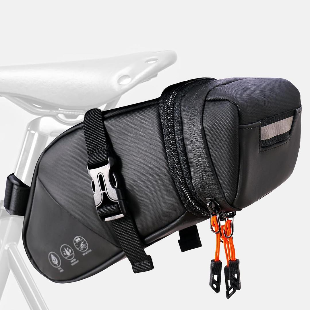 NDakter Bike Seat Bag, 2L Large Capacity Bicycle Saddle Bag,Waterproof Bike Pouch Under Seat, Storage Space adjustable Bike Storage Bag With Large Reflective Coating, Bike Tool Pack for Adult Bike