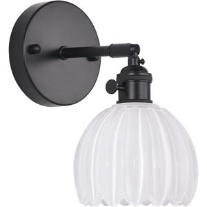 Shenmoyl Vintage Wall Sconce with Cute White Tulip Glass Lampshade 180 Degree Adjustable Black Sconce Hardwired Modern Wall Lighting Fixture with Switch for Bedside Bedroom Doorway (Tulip White-Black Base)