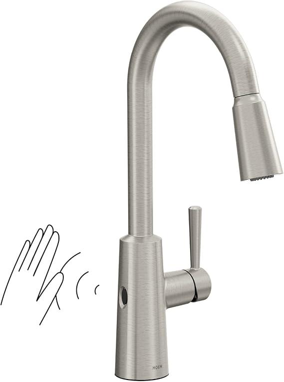 Moen 7622EVSRS Cia Smart Faucet Touchless Pull Down Sprayer Kitchen Faucet with Voice Control and Power Boost, Includes Optional Chrome Accents, Spot Resist Stainless