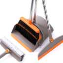 Multifunction 3-in-1 Broom and Dustpan, Silicone broom Squeegee and Scrub Brush Set with Long Adjustable Handle for Indoor & Outdoor Sweeping and Scrubbing, Ideal for Pet Hair, Liquids Spills and Dirt (Orange and Grey)