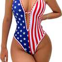 Floerns Women's Cut Out One Piece Swimsuit Bathing Suit Criss Cross Back Monokini (Large, Blue and Red)