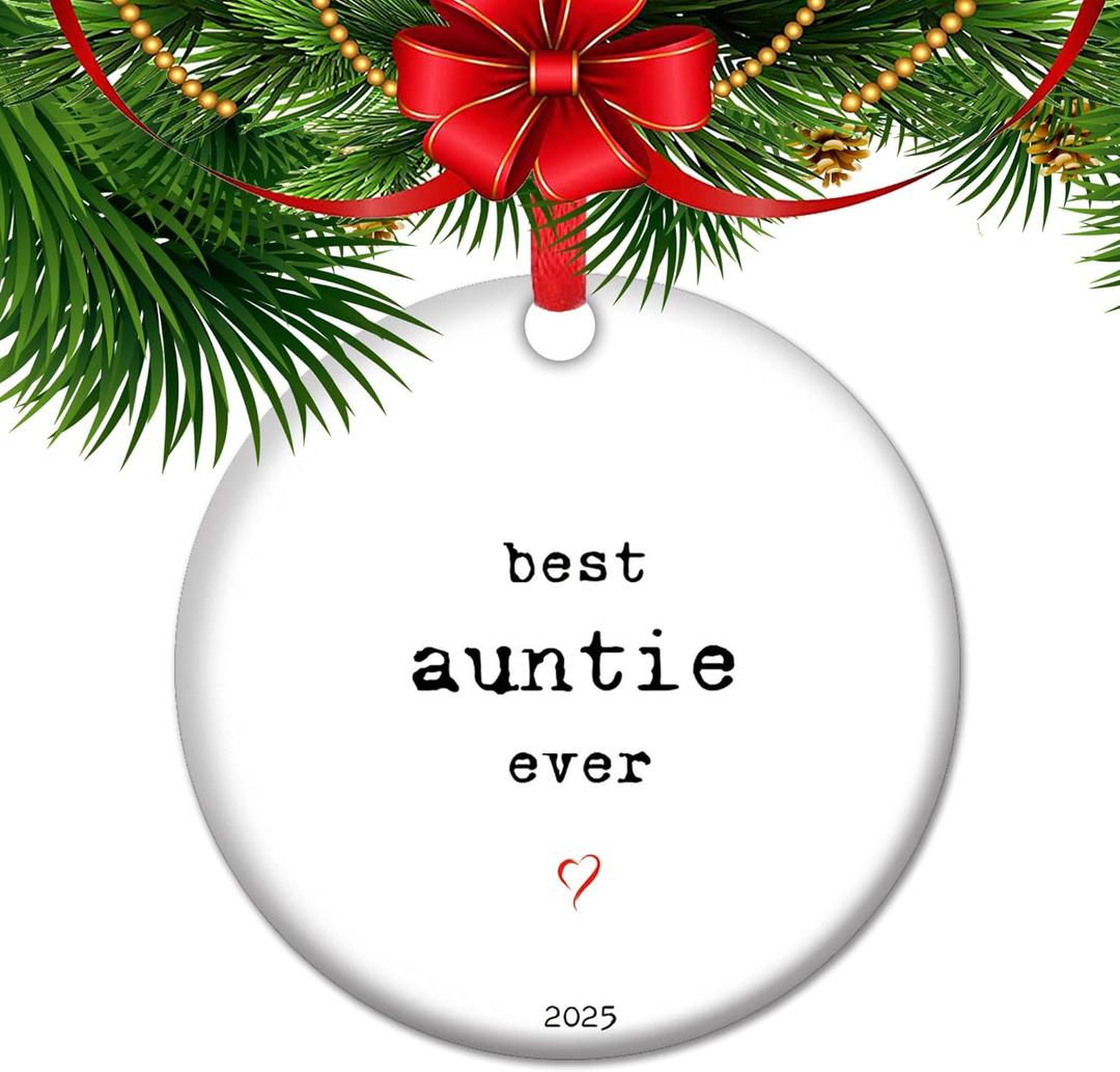 Pregnancy Announcement Ornament Best Auntie Ever Gift New Aunt Reveal Present from Nephew Niece Ceramic Keepsake Holiday Decor (V10)