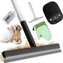 Carpet Rake for Pet Hair Removal Tool - 4 in 1 Pet Hair Remover Kit for Dog Cat Fur Remover, Contain 60" Adjustable Rubber Broom, Glove, Magic Brush and Scraper for Furniture (Black)