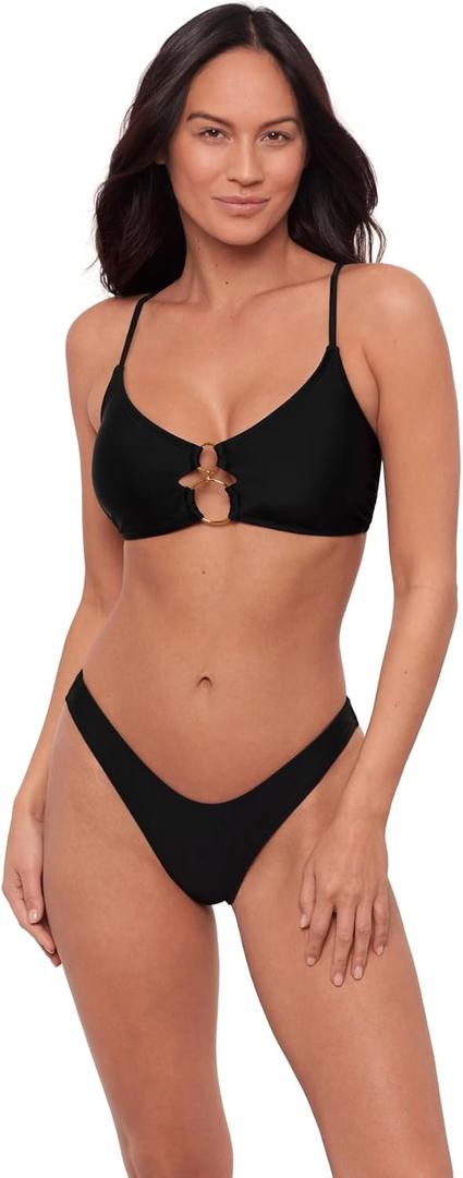 Sports Illustrated Women's Double Ring Bralette Bikini Top (Black, S)