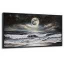 QZQCBLC Large Wall Art Bedroom, Black and White Sea Beach Canvas Wall Pictures, Waves Moon Starry Clouds Coast Paintings Artwork for Living room Home Office Artwork Framed Decor 29x58 IN