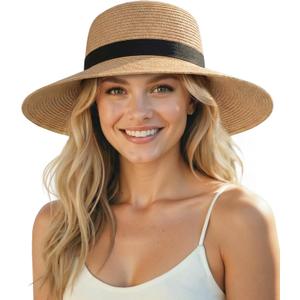 Senker Fashion Sun Hats for Women UV Protection, Packable Wide Brim Straw Hat for Men Beach Summer Vacation Travel