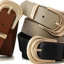Earnda Women Western Leather Belts for Jeans Pants Vintage Waist Belt for Lady Dresses with Gold Silver Buckle (Large: 33"-36" (Pant 12-14))