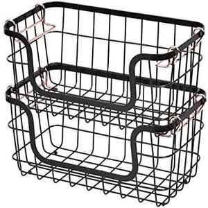 Amazon Basics Stackable Metal Wire Rectangular Storage Basket Set For Kitchen or Bathroom, 2 Count, Black