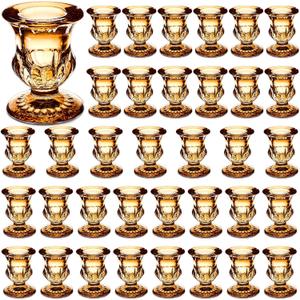 Foaincore 36 Pcs Candlestick Holders Bulk 2.5 Inch Taper Candle Holder for Table Centerpiece Thick Glass Ritual Candle Stand for Wedding Christmas Valentines Festival Party Decorations Gold