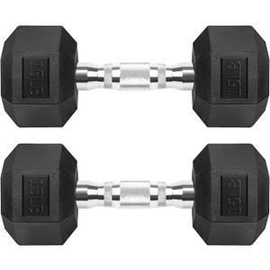 Hex Dumbbells Rubber Coated Cast Iron Hex Black Dumbbell Free Weights for Exercises 15 Pounds/Pair