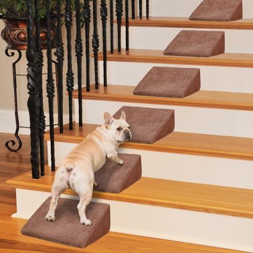 40D Density Foam Dog Ramp for Stairs Suits for Small Dogs Cats, Pet Steps Stairs for Staircase Stairs with Anti-Slip Bottom and Self-Sticky Pads to Fix(12Pack, Reddish Brown)