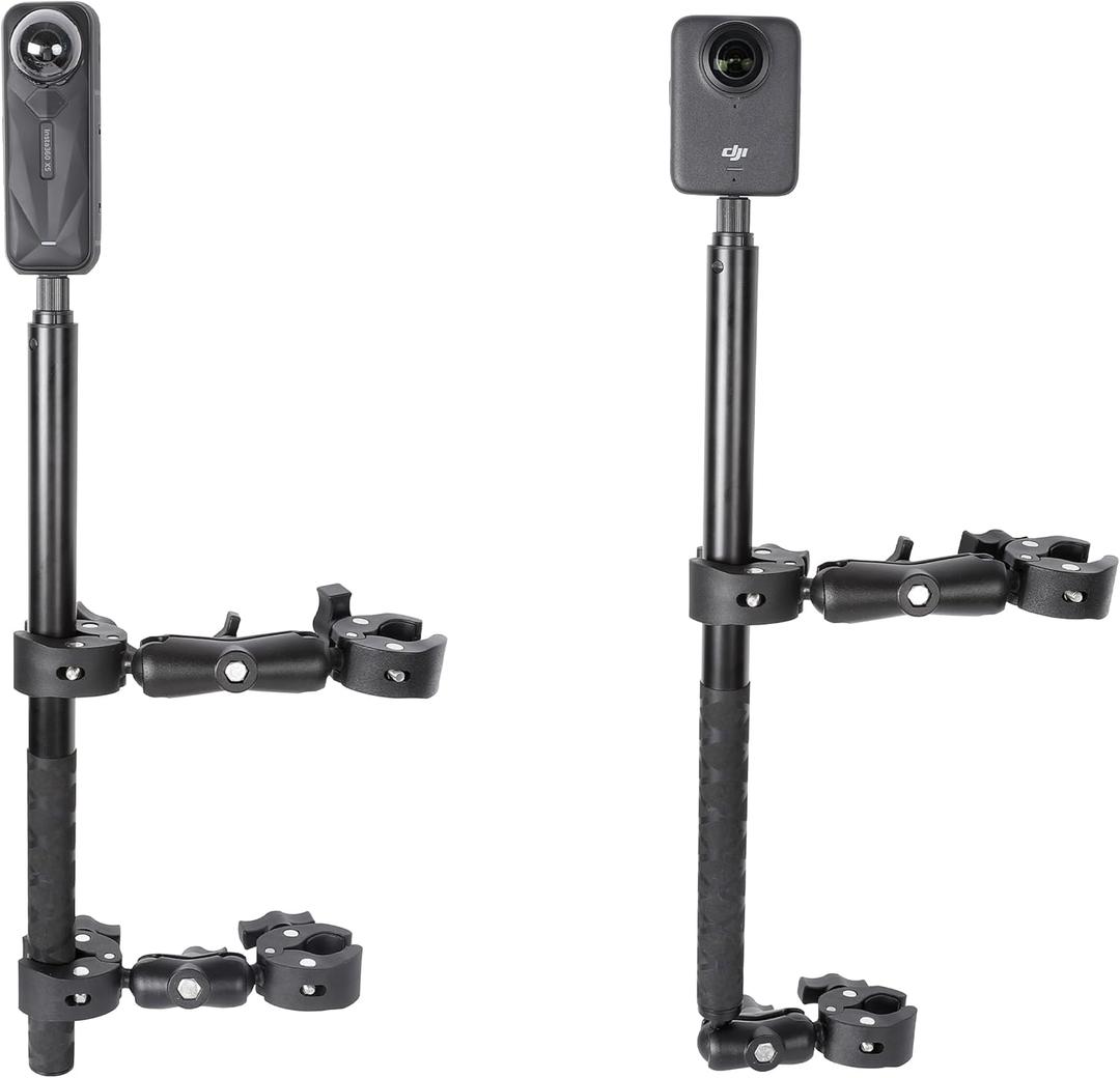 Motorcycle Mount kit for Insta360 One X5 X4 X3 X2 RS DJI OSMO 360 GoPro MAX 2- Double Clamps Handlebar Holder with 155cm Selfie Stick for Motorcycle and Bicycle Riding Records