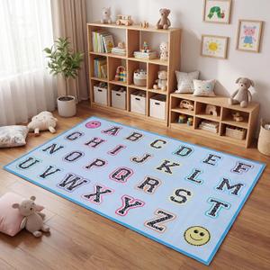 7.5x12 ft Pastel Alphabet Rug, Large Classroom Educational Carpet