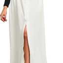 MAKABO Women's Maxi Pleated Skirt with Pockets, High Waisted A Line Long Skirts Button Down Business Casual Outfits (White, M)