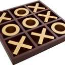Deco 79 Wooden Tic Tac Toe Game Set with Gold X and O Pieces, 14" x 14" x 2", Brown