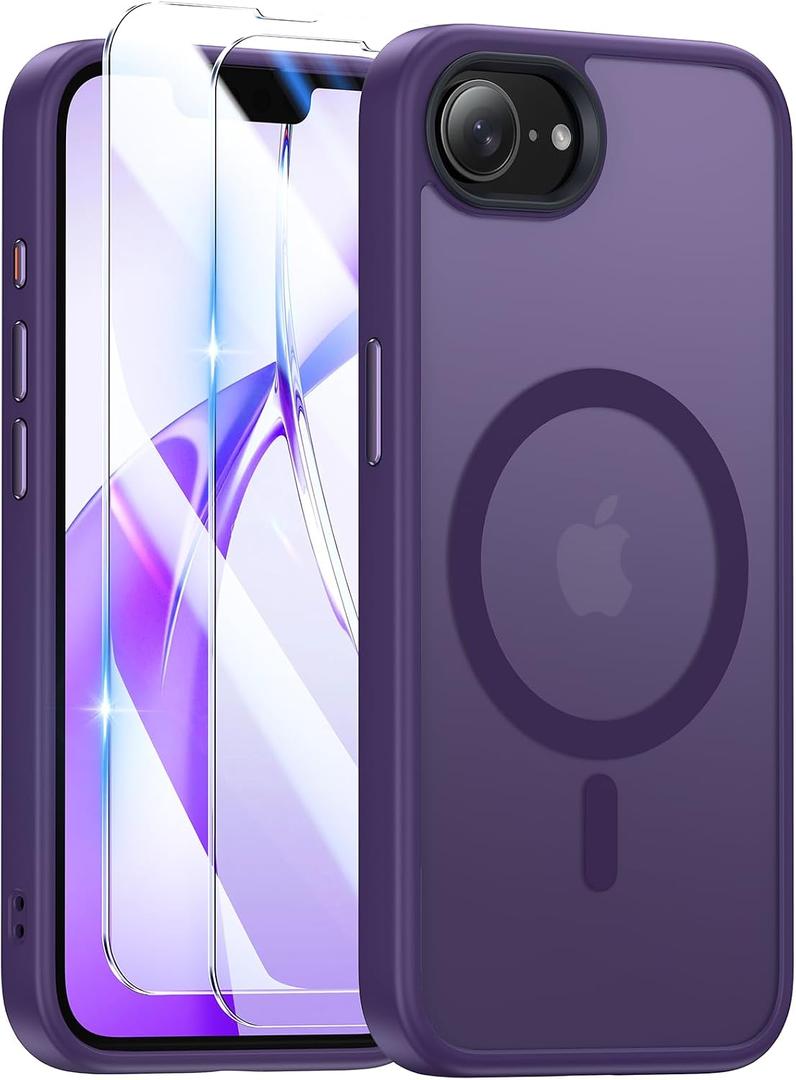 Magnetic Case for iPhone 17e & iPhone 16e (6.1 inch), [with 2X Clear Screen Protectors] [Compatible with MagSafe], Military-Grade Protection, Shockproof Protective Case for iPhone 17E/16E, Purple