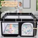 71"x59" Large Playpen with Mat, Playpen for Babies and Toddlers, Baby Playards with Zipper Gate, Safe and Non-Slip Baby Fence, Full Mesh Design, Indoor & Outdoor Kids Activity Center - Black