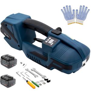 HIGHTOP Electric Strapping Machine with LCD Screen 2 * 4000mah Battery,Portable Electric Banding Tool for 1/2-5/8Inch PP PET Straps,Automatic Pallet Packaging Banding Tools for Strapping