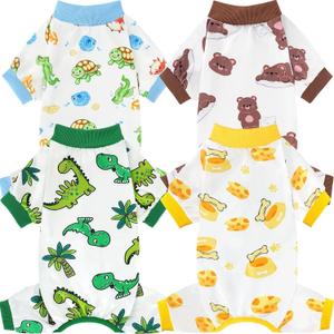 XPUDAC 4 Pack Dog Pajamas for Small Dogs, Puppy Clothes for Boy Girl Strechy Soft Pet Jumpsuit, Cat Onesie (Medium) (Medium(Chest-16" Back-12" Neck-10.2"))