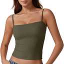 QINSEN Women's Double Lined Basic Tank Top Adjustable Spaghetti Straps Sleeveless Camisole Shirts (Green, XS)