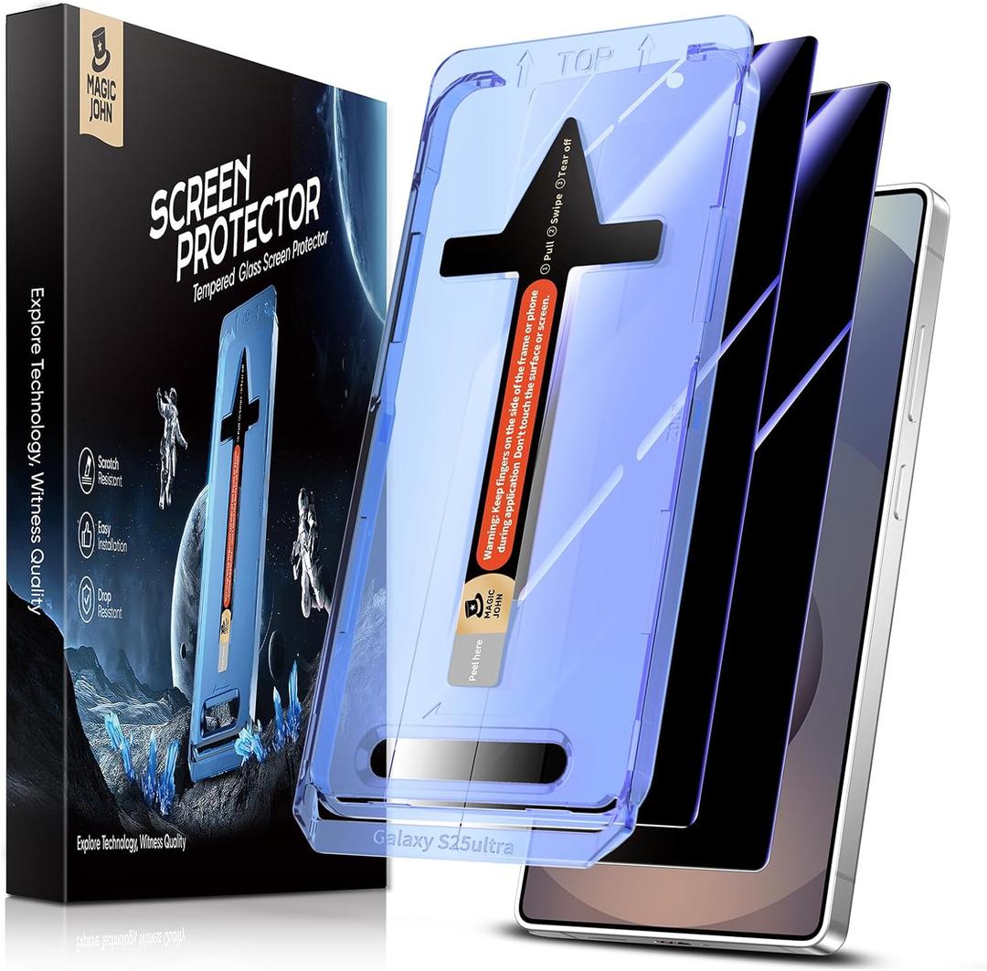 MAGIC JOHN 2 Pack for Samsung Galaxy S25 Ultra Privacy Tempered Glass Screen Protector, Bubble Free, Easy Installation, Auto Dust-Elimination