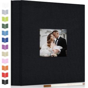 Photo Album Self Adhesive Scrapbook Album for 3x5 4x6 5x7 8x10 Pictures,40 Pages Linen Cover with Display Window DIY Photo Book,Ideal Gifts for Family Travel Wedding Baby (Black)