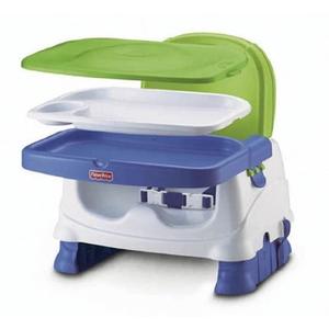 Fisher-Price Toddler Booster Seat Healthy Care Deluxe Blue Adjustable Chair for Dining Table & Travel with Baby, Dishwasher Safe Tray