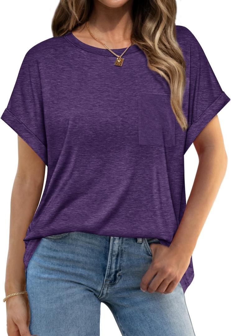 onlypuff Casual Womens Top Short Sleeve Summer Shirts Cute Tee Shirt Loose Tunic Top 2025 Fashion Trendy (L)