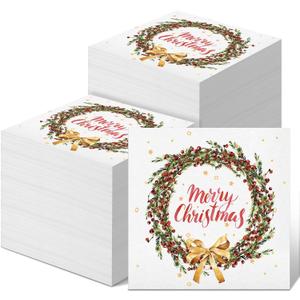 Spiareal 200 Piece Paper Napkins - Christmas Rustic Retro Decorative for Holidays, Weddings, Home (Wreath Style)