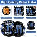 96PCS 11th Birthday Party Supplies Blue and Black 11th Birthday Plates and Napkins Black Blue Bruh Im 11 Tableware Dinnerware Video Game Theme Decorations for Boys Party Favors Serves 24