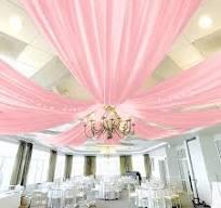 REWOMC 6 Panels Dusty Rose Ceiling Drapes for Wedding 5ftx30ft Chiffon Fabric Arch Draping Curtains Sheer Drapery for Party Ceremony Birthday Baby Shower Reception Stage Swag Ceiling Decorations