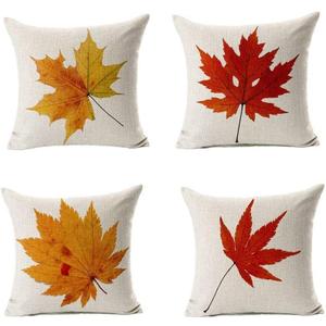 All Smiles Fall Throw Pillow Covers 18x18 Set of 4 Decorative Thanksgiving Autumn Kitchen Home Decor Cushion for Porch Couch, Outside Outdoor Harvest Decorations Maple Leaves