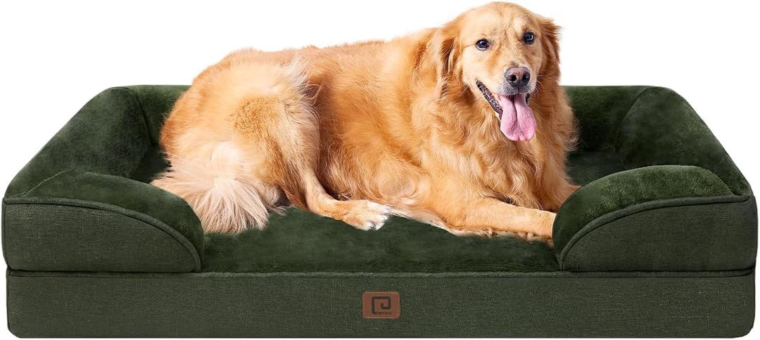 EHEYCIGA Orthopedic Dog Beds for Extra Large Dogs, Waterproof Memory Foam XL Pet Bed with Sides, Non-Slip Bottom and Egg-Crate Foam Big Dog Couch Bed with Washable Removable Cover, Dark Green (44.0"L x 32.0"W x 6.5"Th)