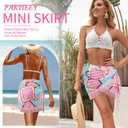 Wrap Skorts for Women, Casual Beach Mini Skirt with Silk 27" Square Scarf, Boho Beach Cover Ups for Swimwear (8-10, Pink)