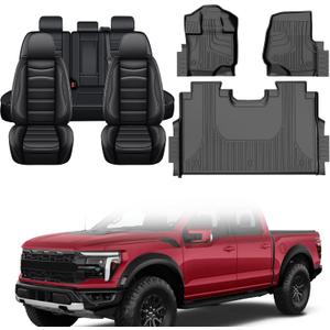 IKABEVEM Seat Covers & Original Floor Mats Set Fit for Ford F150 / F-150 Lightning 2015-2026 Super Crew Cab (Not Fit Rear Seat with Under-Seat Fold Flat Storage Model)
