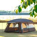 KTT Extra Large Tent 14 Person,Family Cabin Tents,2 Rooms,3 Doors and 3 Windows with Mesh,Straight Wall,Waterproof,Double Layer,Big Tent for Outdoor,Picnic,Camping,Family Gathering(Brown)