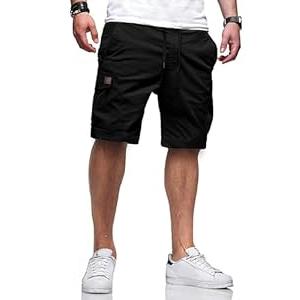 Comdecevis Mens Casual Cargo Shorts Cotton Drawstring Classic Cargo Stretch Short with 6 Pockets (Small, Black)