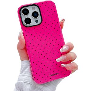 Designed for iPhone 16 Pro Case,Cute Fashion Polka Dot Aesthetics for Women Girls Soft TPU and Hard PC Protective Case Compatible with 16 Pro-Hot Pink