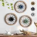 Paquesta 3 Piece Round Farmhouse Wall Decor with 6 Piece Interchangeable Flowers 12'' Medallion Wood & Metal Rustic Wall Art for Living Room Bedroom Kitchen Bathroom Dining Room Home Decorations (black wheel)