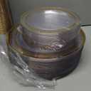 WELLIFE 350PCS Clear-Gold Plastic Plates - 100 Disposable Plates, 150Plastic Silverware, 50 Cups, 50 Napkins for Wedding & Party