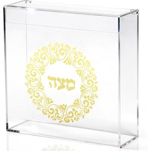Acrylic Matzah Box Holder 8 x 8 Inches Clear Passover Matzo Box Decor for Storage and Display Elegant Pesach Seder Matzah Holder for Passover Seder Jewish Holiday Table Decoration (Classic)