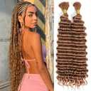 Brown Human Braiding Hair for Boho Braids 20 Inch 30 Deep Wave Boho Human Hair Curly Braiding 100% 10A Virgin Curls Bulk No Weft Bohemian Bundles Extensions for Knotless Braids