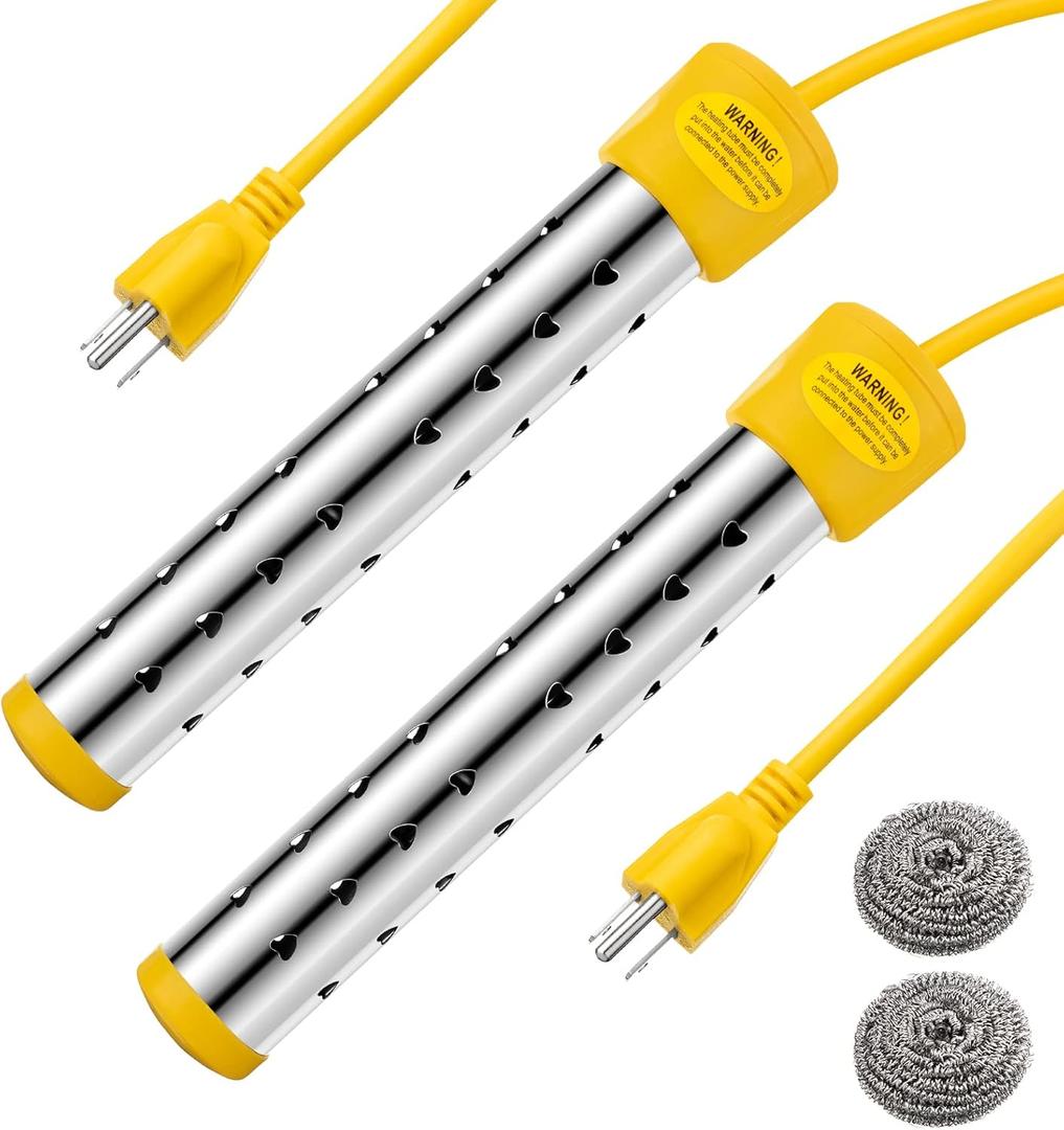 Treela 2 Pcs Immersion Water Heaters Portable Electric Submersible Pool/Hot Tub Heater with 304 SS for Bathtub, Bucket, Basin 5 Gallon Water in Minutes(Yellow,2000W)
