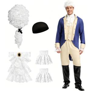 YLZFEQFN Men's Founding Father Costume,Adult Colonial Costume,Revolutionary War President General Outfit,Patriot Uniform with Wig, Medium 