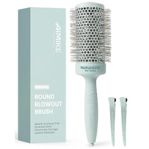 AIMIKE NaturaVol Round Brush for Blow Out, Large Round Hair Brush with Nano Thermal Ceramic Tech, for Fine Hair-Friendly Blow Drying & Styling at Home, Maximum Volume Shine-2.1" Barrel, 3" w/Bristle