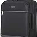 Amazon Basics Luggage, 18" Medium Carry-On Softside Suitcase With Wheels, With Four 360-Degree Multi-directional Spinner Wheels, Expandable Space, ZipperedPocket and Straps, Telescopic Handle, Black
