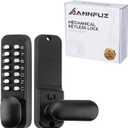 Full Mechanical Keyless Entry Door Handle Lock with Keypad,Single-Sided Push Button Combination Code Lever Lock,Auto Locking,Interior Hold-Opening,for Front Gate,No Battery(Matte Black)